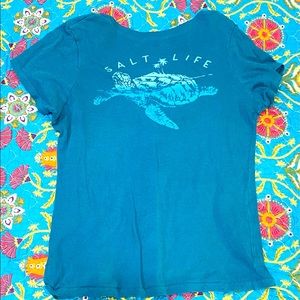 Teal salt life V-neck T-shirt turtle